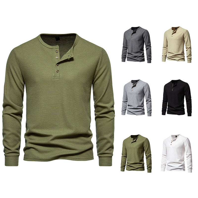 Herren Langarmshirt Strukturiert Knopfleiste Modern Style - IdealeKleiden