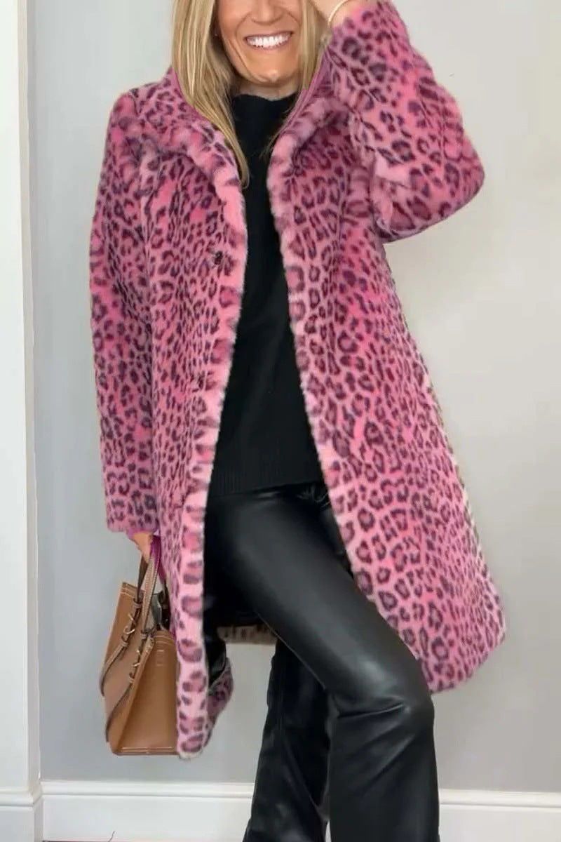 Women's Oversized Faux Fur Leopard Print Coat