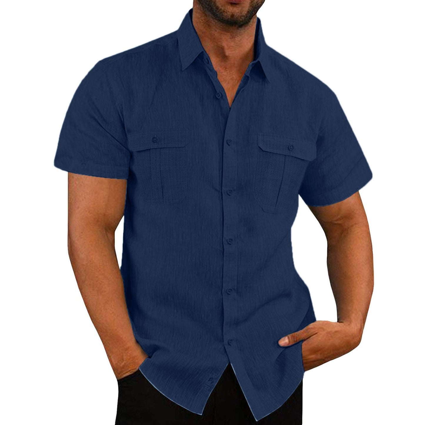 Men's Short-Sleeved Shirt Practical with Chest Pocket