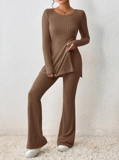Women's Lounge Set Finely Ribbed Long-Sleeved Comfortable