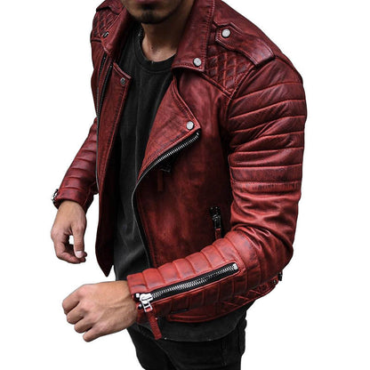 Men's Leather Biker Jacket Robust with Zipper