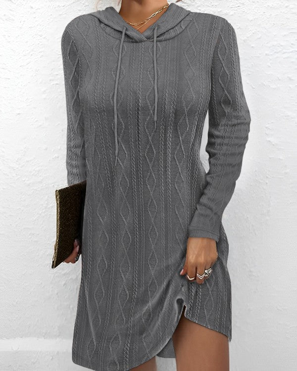 Women's Knitted Dress Hood Side Slits Trendy
