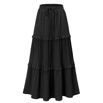 Women's Long Skirt with Ruffles and Elastic Waistband Elegant