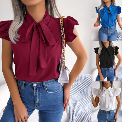 Damen Bluse Rüschen Chic Schleife Design - IdealeKleiden
