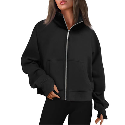 Damen Sweatjacke Bequem Hochkragen Style - IdealeKleiden