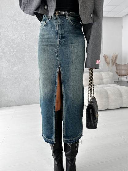 Women's High-Waisted Ripped Distressed Denim Skirt
