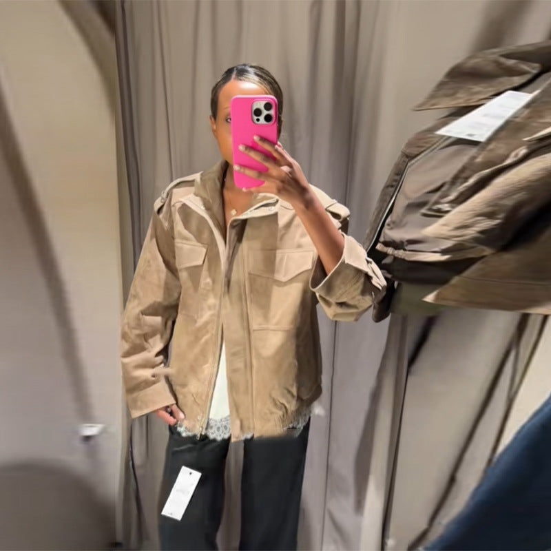 Damen Wildlederjacke Lässig Chic Schnitt - IdealeKleiden