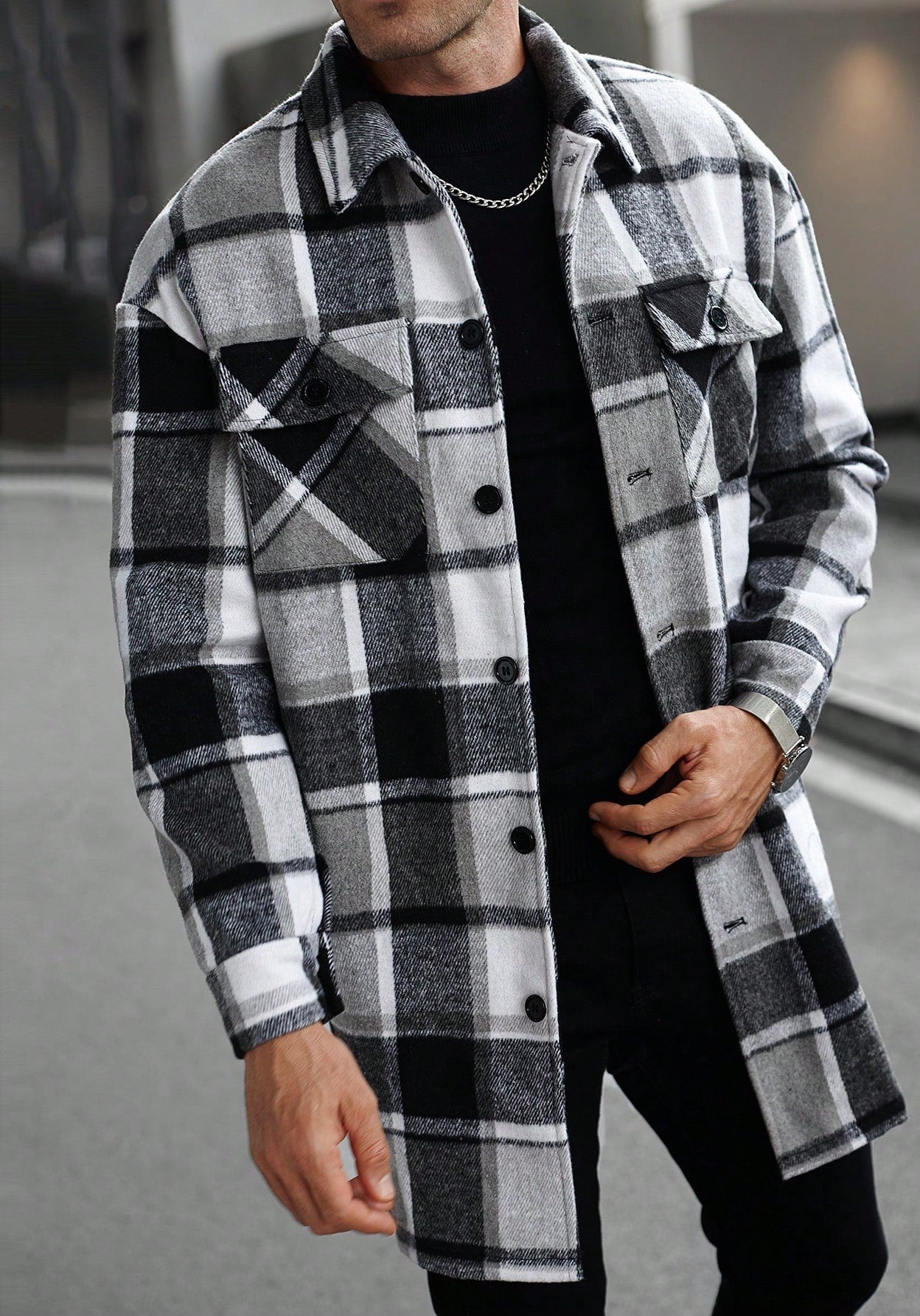 Herren Flanelljacke Kariert Modern Schnitt