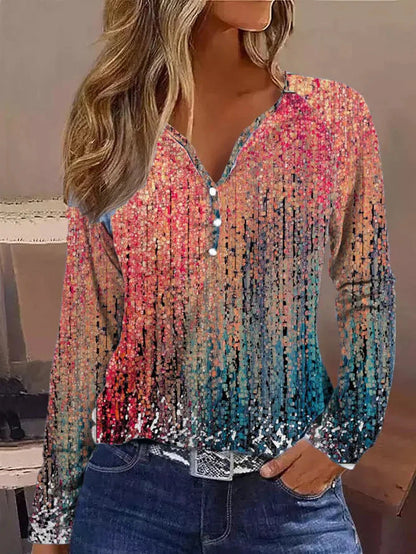Women's Elegant Ombre Long-Sleeved Shirt with Buttons