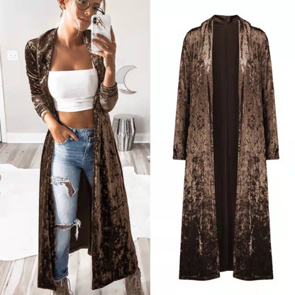 Women's Velour Coat Long Elegant Evening Dress