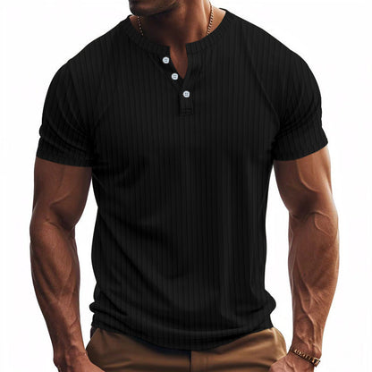 Men's Short-Sleeve Henley Shirt Striped Practical