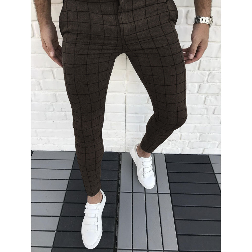 Men's Slim Fit Plaid Suit Trousers Modern