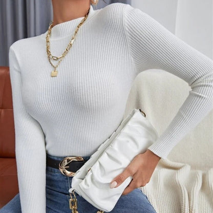 Women's Long-Sleeve Shirt Elegant Ribbed Pattern Women's Top