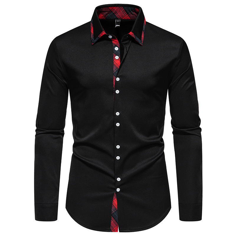 Men's Elegant Long-Sleeve Shirt Contrast Collar