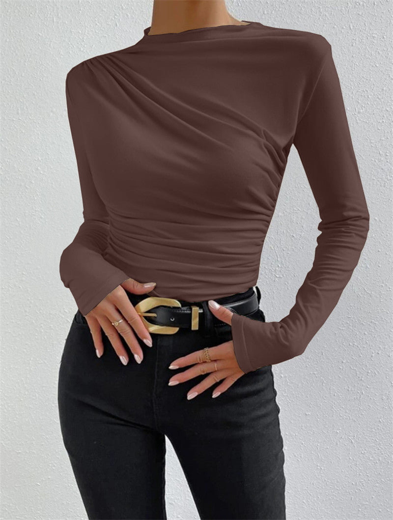 Women's Elegant Long-Sleeved Shirt with Gathers and a Feminine Cut