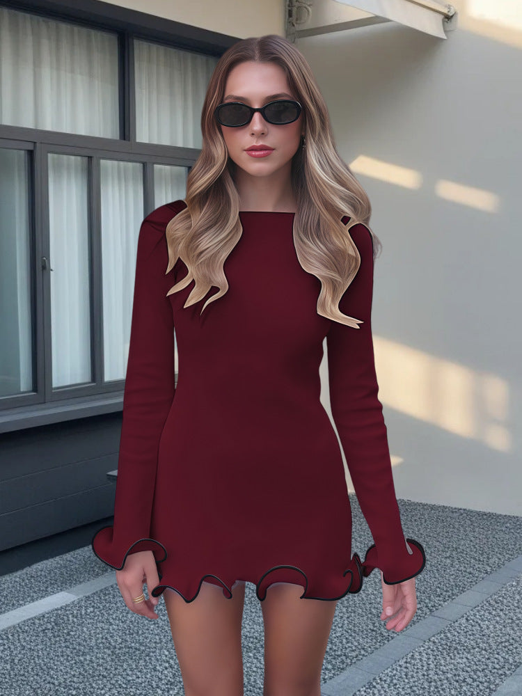 Women's Elegant Bodycon Ruffle Sleeve Mini Dress