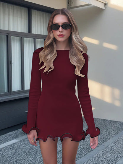 Women's Elegant Bodycon Ruffle Sleeve Mini Dress