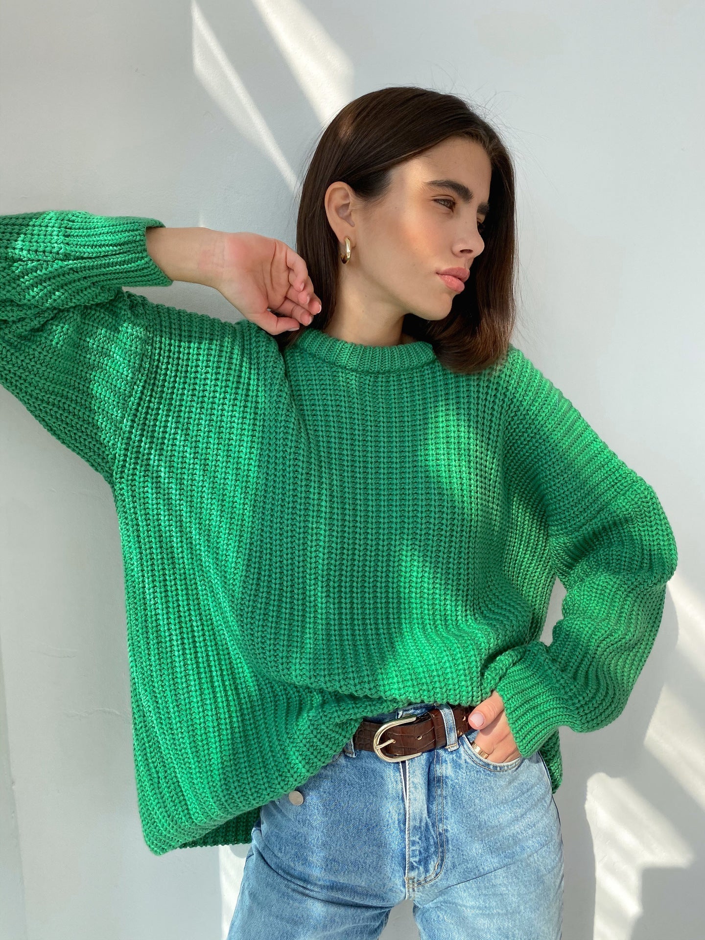 Large Cardigan Rib Knit Relaxed Design