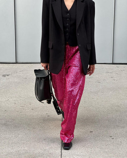 Glittery Women's Trousers Elegant Palazzo Style