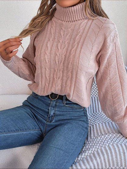 Women's Knitted Jumper Stand-up Collar Cable Pattern