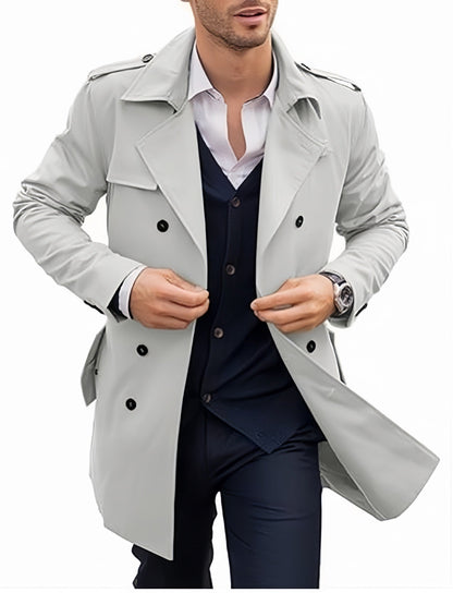 Herren Trenchcoat Elegant Strukturiert Doppelreihen Knöpfe