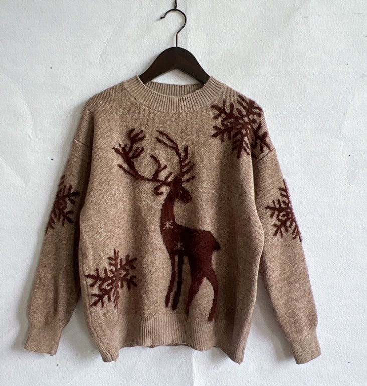 Women's Festive Christmas Sweater Reindeer Motif