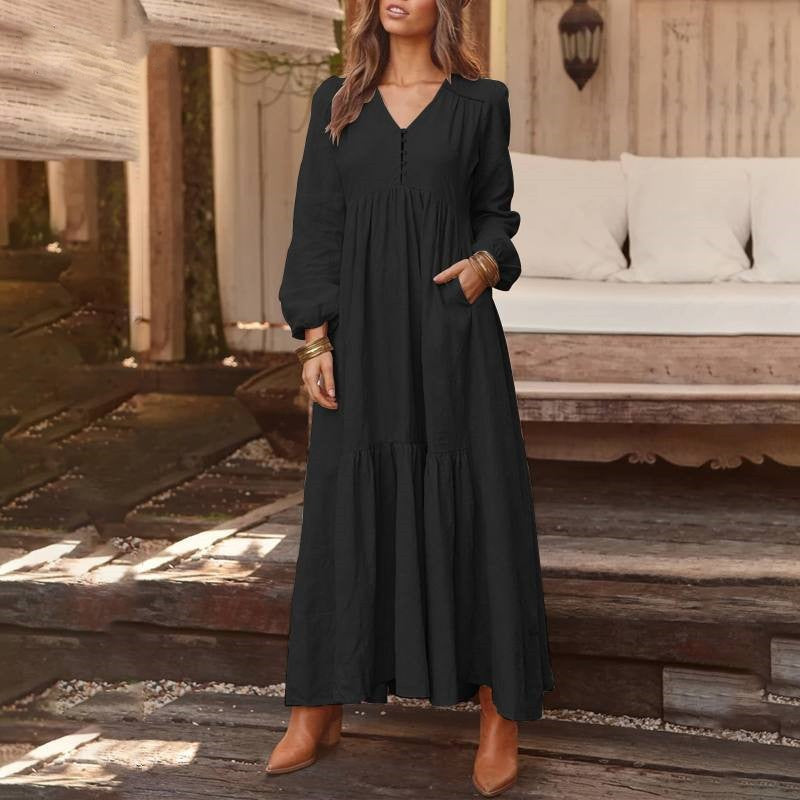 Women's Elegant Maxi Dress with Voluminous Skirt