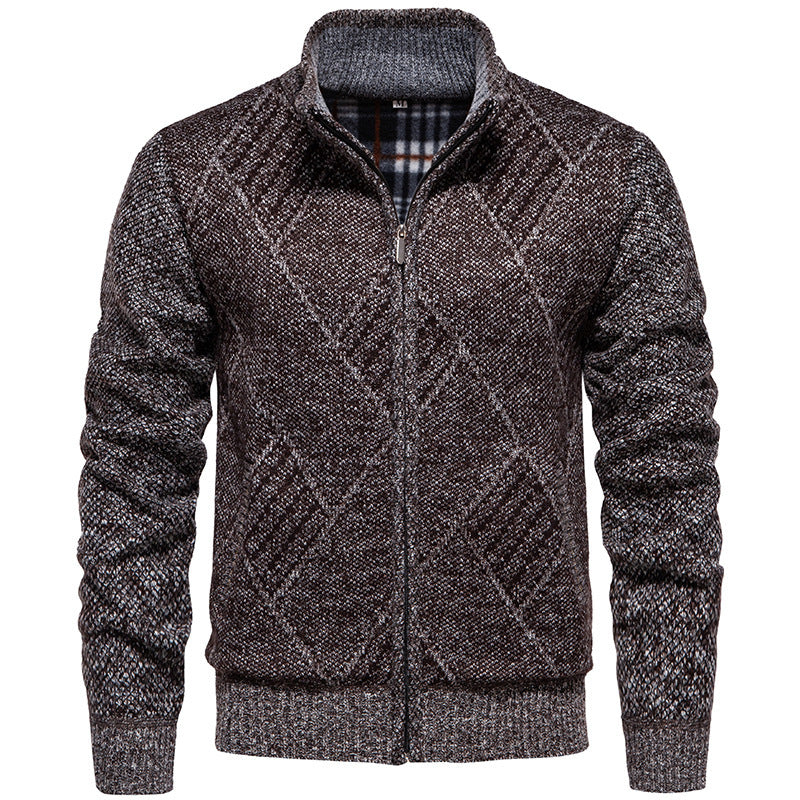 Men's Cardigan Modern Cable Knit High Collar