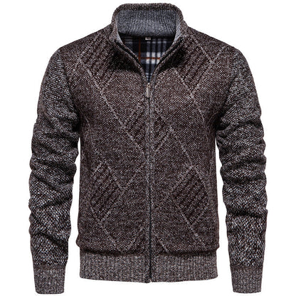 Men's Cardigan Modern Cable Knit High Collar