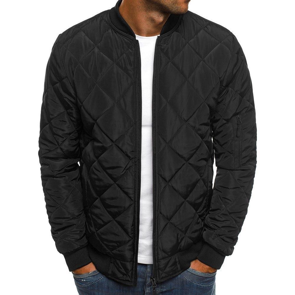 Men's Quilted Jacket Warm Elastic Zipper Pockets