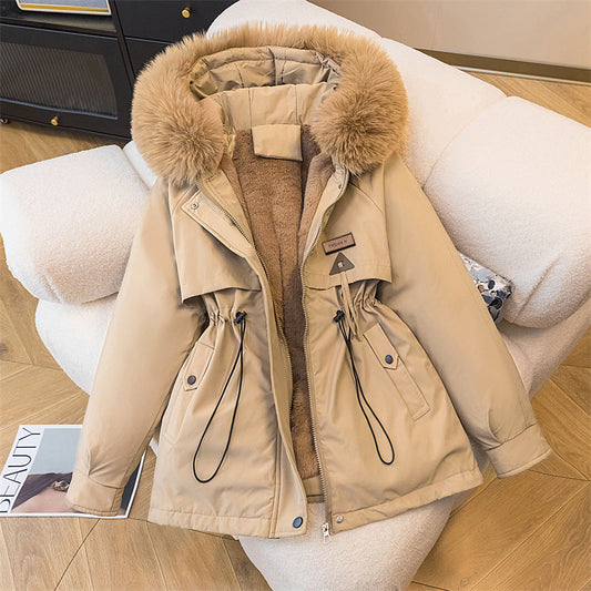 Damen Winterparka Warm Isoliert mit Abnehmbarem Faux-Fell-Kragen und Seiten-Taschen - IdealeKleiden