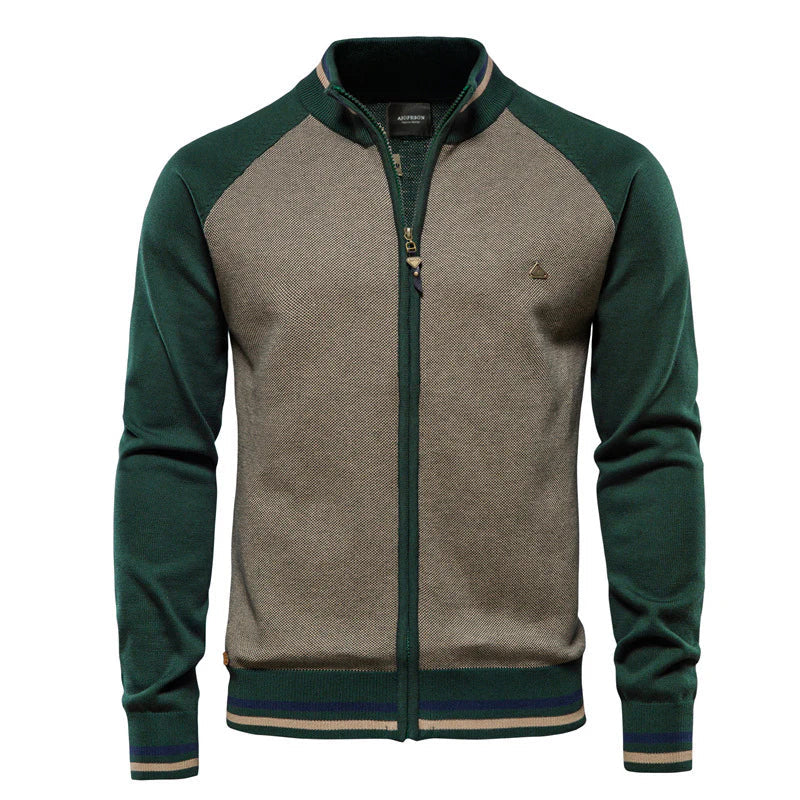 Fine Knit Cardigan Zipper Modern Stand-up Collar