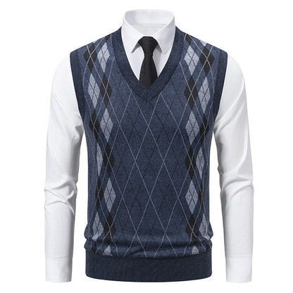 Men's Sleeveless Sweaters Argyle Pattern Elegant Design