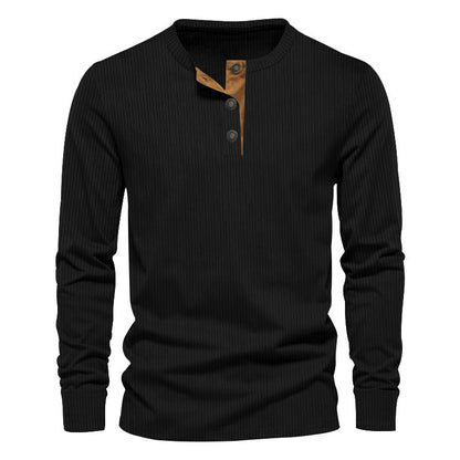 Men's Long-Sleeve Shirt Textured Surface Decorative Buttons
