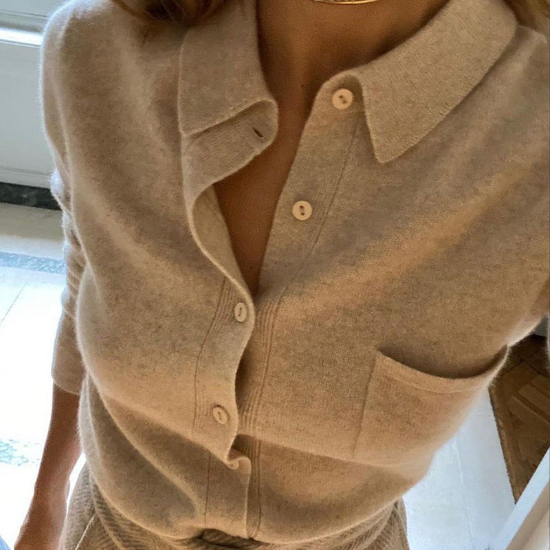 Damen Wollbluse Weich Modisch Knöpfe - IdealeKleiden