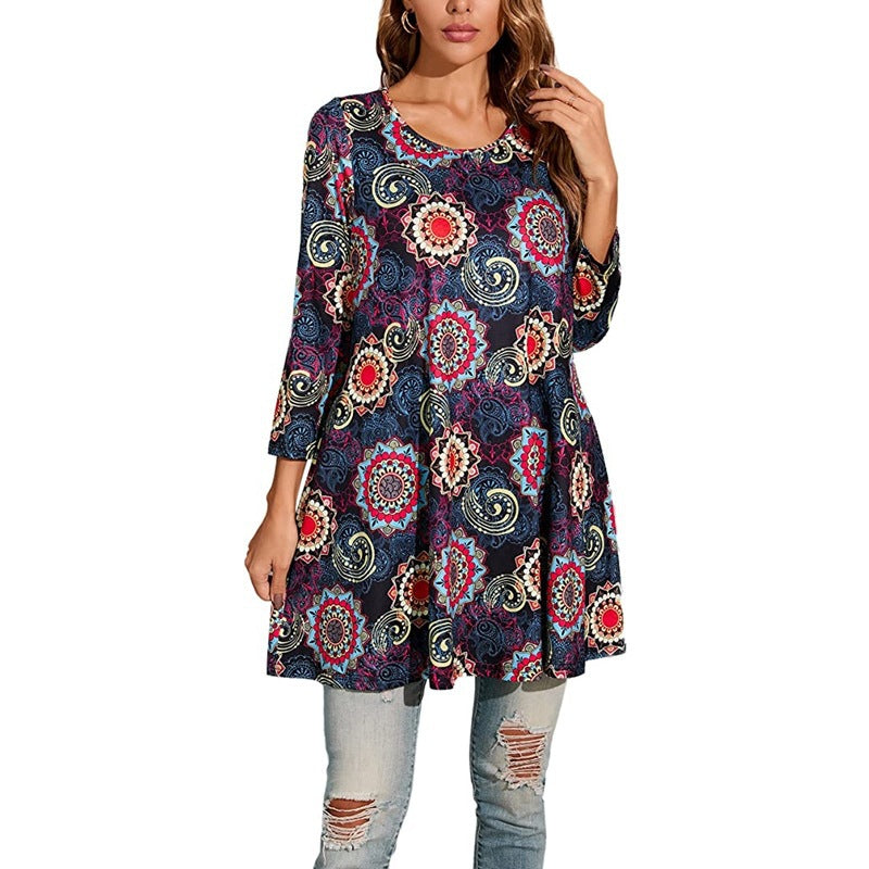 Women's Tunic Mandala Print Summer Dress Elegant