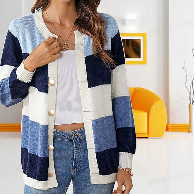 Women's Cardigan Spring Stripe Look