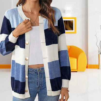 Women's Cardigan Spring Stripe Look