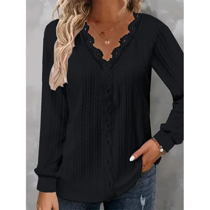 Women's Blouse Elegant Lace Floral Print Long Sleeve