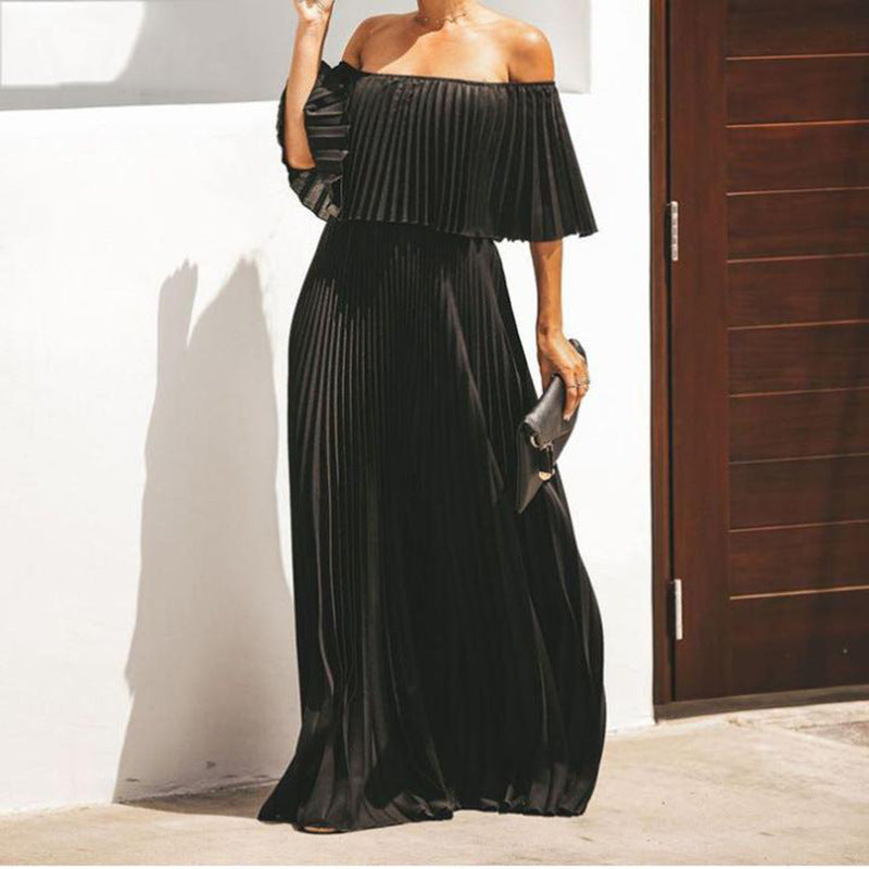 Women's Strapless Pleated Elegant Maxi Dress
