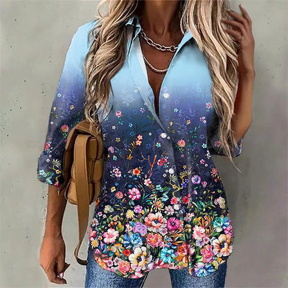 Women's Blouse Elegant Floral Ombre Effect