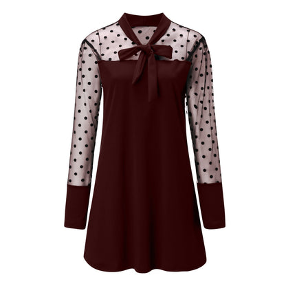 Women's Chiffon Dress Elegant Polka Dot Design With Bow