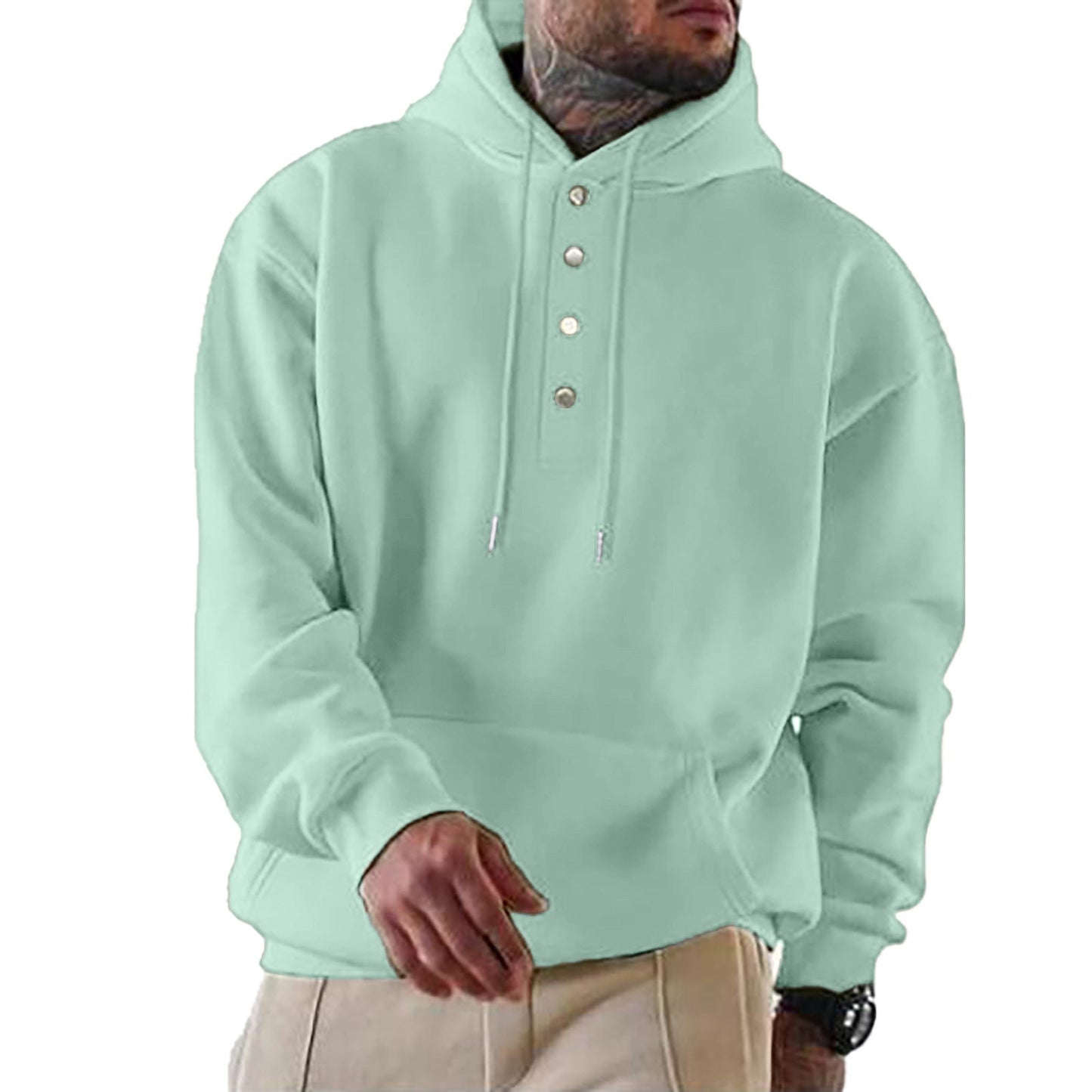 Men's Hoodie Hood Trendy Button Closure Practical
