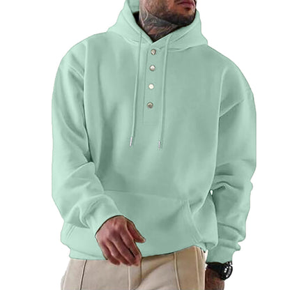 Men's Hoodie Hood Trendy Button Closure Practical