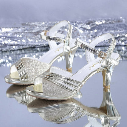 Women's High Heel Sandals with Glitter Effect