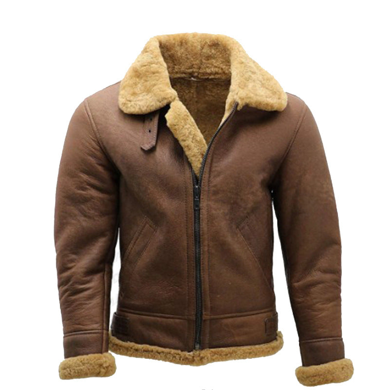 Men's Leather Jacket Warm Enhanced with Faux Fur Lining