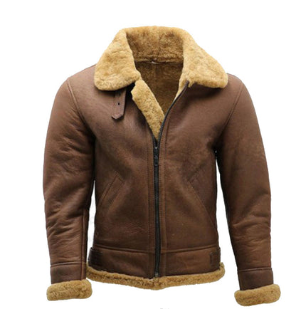 Men's Leather Jacket Warm Enhanced with Faux Fur Lining