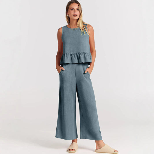 Damen Zweiteiler Set Elegant Rüschen Detail - IdealeKleiden