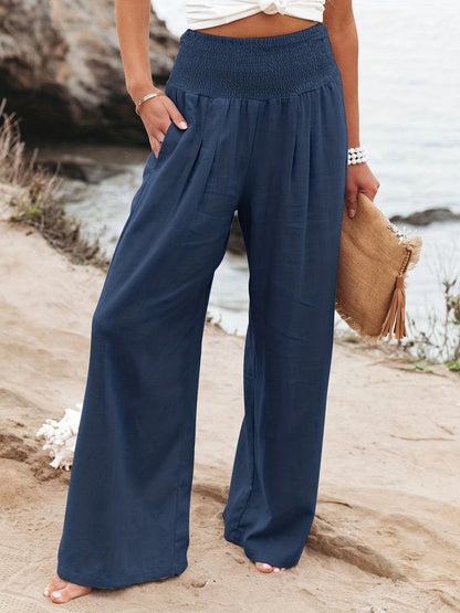 Women's Linen Trousers Wide Comfortable Pleated Skirt Effect