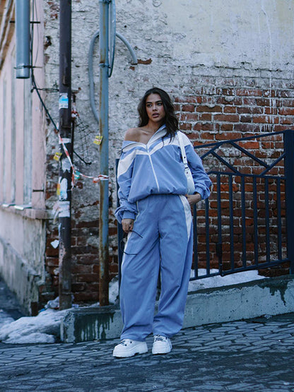 Women's Tracksuit Set Hooded Stripe Design